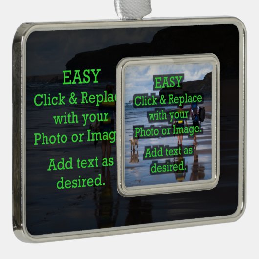 写真クリック上で自分の写真を作成する簡単 シルバープレートフレームオーナメント (右)