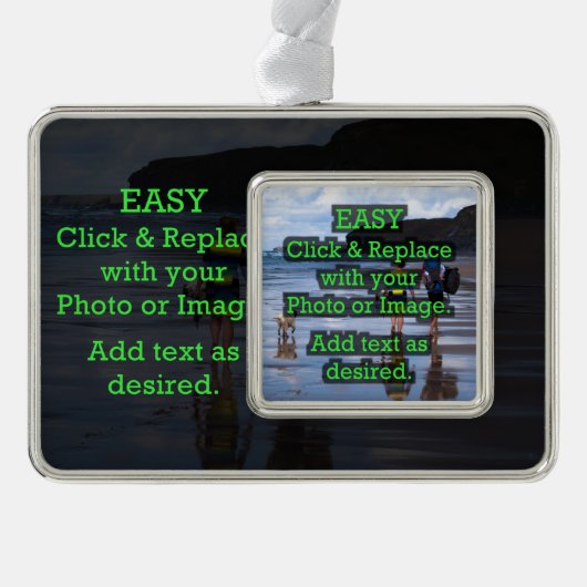 写真クリック上で自分の写真を作成する簡単 シルバープレートフレームオーナメント (正面)