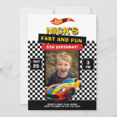 写真クール誕生日パーティー付きレーシングカー 招待状 (正面)