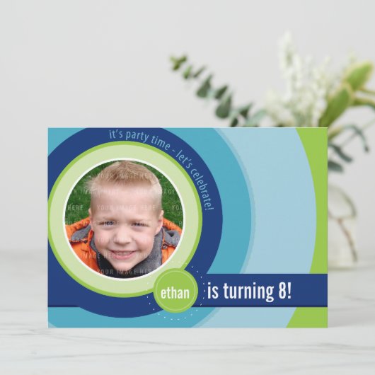写真クール誕生日招待状:：円形4L 招待状 (スタンド正面)