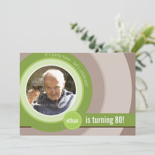 写真クール誕生日招待状::円形5L 招待状 (スタンド正面)