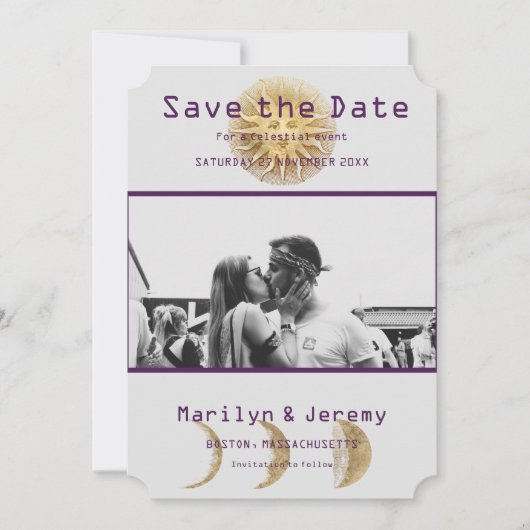 写真グランジ紫〔占星術の〕十二宮図フラット日付の保存 セーブザデート (正面)