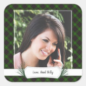 写真グリーンチェッククリスマスギフトタグステッカー スクエアシール (正面)