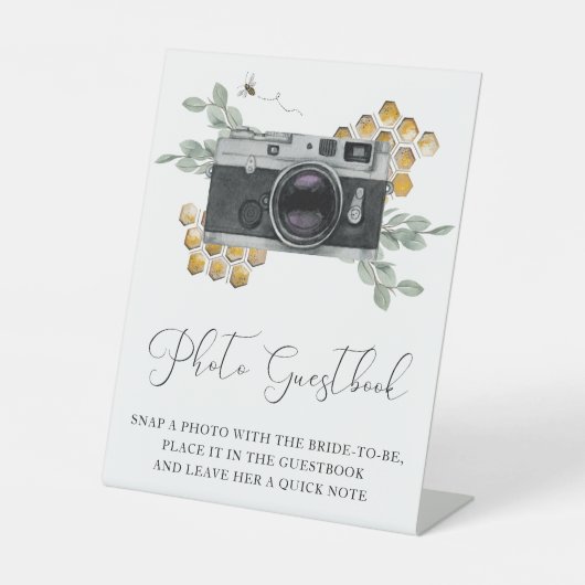 写真ゲストブック蜂とユーカリプタス標識 台座サイン (正面)