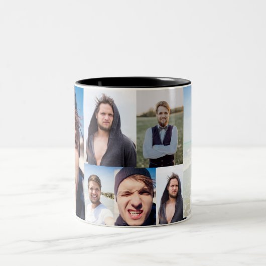 写真コラージュあなたの顔をマグカップに置く ツートーンマグカップ (中央)