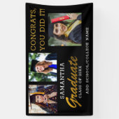 写真コラージュおめでとう3部2022年黒金ゴールド 横断幕 (縦)