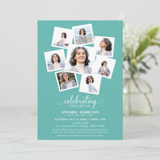 写真コラージュお祝い・オブ・ライフ・メモリアル 招待状 (スタンド正面)