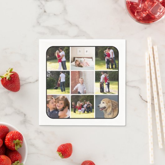 写真コラージュと9枚の写真と白縁ど スタンダードカクテルナプキン (インサイチュ)