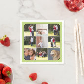 写真コラージュと9枚の写真淡い色の、緑縁ど スタンダードカクテルナプキン (インサイチュ)