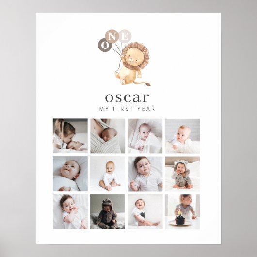 写真コラージュのポスター – 3つの茶色のバルーンを持つライオン ポスター (正面)