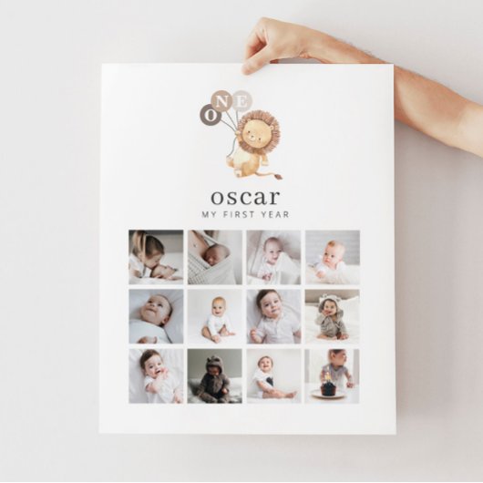 写真コラージュのポスター – 3つの茶色のバルーンを持つライオン ポスター