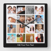 写真コラージュの一種パーソナライズされた スクエア壁時計 (正面)