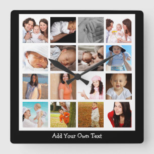 写真コラージュの一種パーソナライズされた スクエア壁時計