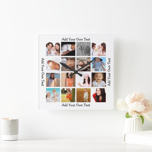 写真コラージュの一種パーソナライズされた スクエア壁時計 (ホーム)