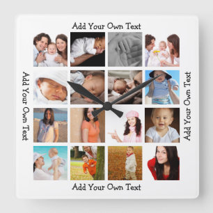 写真コラージュの一種パーソナライズされた スクエア壁時計