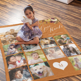 写真コラージュの家族与え名感謝していThanksgiving フリースブランケット