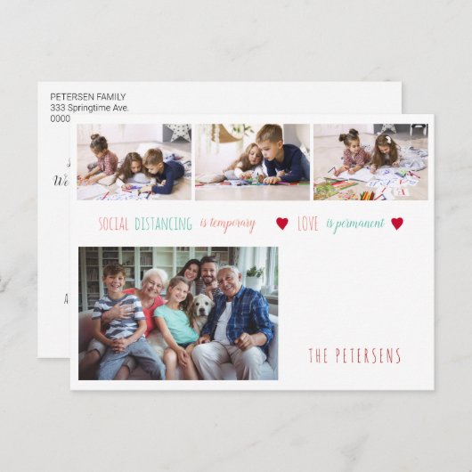 写真コラージュの社会的距離のホームステイ家族 ポストカード (正面/裏面)