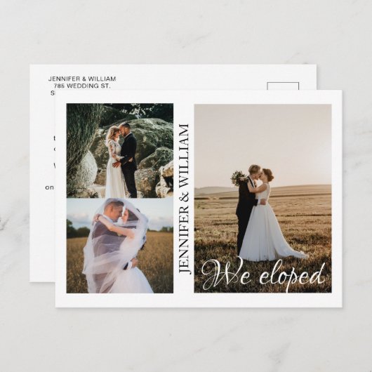 写真コラージュの結婚発表 ポストカード (正面/裏面)