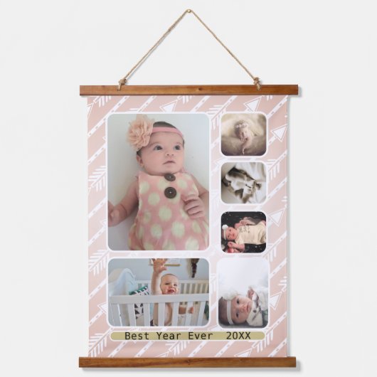 写真コラージュはこちらぶら下がったの壁 吊り下げ型タペストリー (正面)