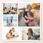 写真コラージュアイディアギフト作成5枚の写真 スクエアペーパーコースター (正面)