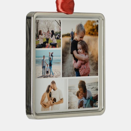 写真コラージュアイディアギフト作成5枚の写真 メタルオーナメント (右)