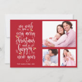 写真コラージュクリスマスカード 3枚の写真 招待状 (正面)