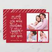 写真コラージュクリスマスカード 3枚の写真 招待状 (正面/裏面)