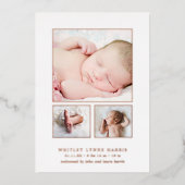 写真コラージュバラ金ゴールド女の子の誕生のお知らせ 箔招待状 (正面)