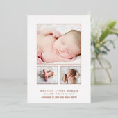 写真コラージュバラ金ゴールド女の子の誕生のお知らせ 箔招待状 (立ち正面)