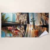 写真コラージュビーチライフの貝殻 ビーチタオル (正面)