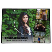 写真コラージュブラック卒業式おめでとう ラージペーパーバッグ (正面)