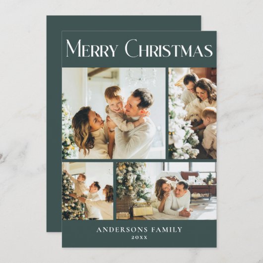 写真コラージュモダンスカンジナビアのグリーンクリスマス シーズンカード (正面/裏面)