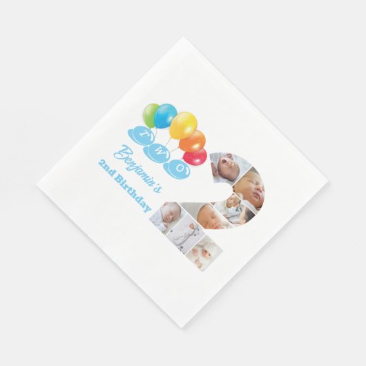 写真コラージュ二少年の名前2歳の誕生日 スタンダードランチョンナプキン (角)