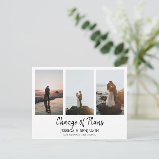 写真コラージュ付きの最小限の計画変更 ポストカード (スタンド正面)