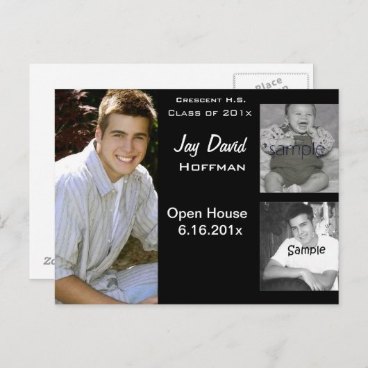 写真コラージュ卒業発表3件 案内ポストカード (正面/裏面)