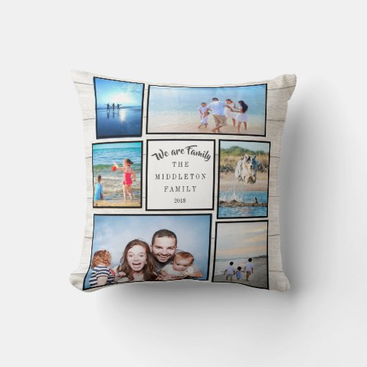 写真コラージュ家族素朴私たちは家族 クッション (正面)