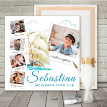 写真コラージュ小さな少年キャプテンと船