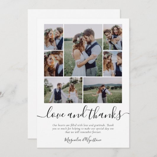写真コラージュ愛と感謝していおし結婚てお礼Ca サンキューカード (正面/裏面)