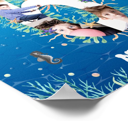 写真コラージュ海の下の大きな第6誕生日 ポスター (角)