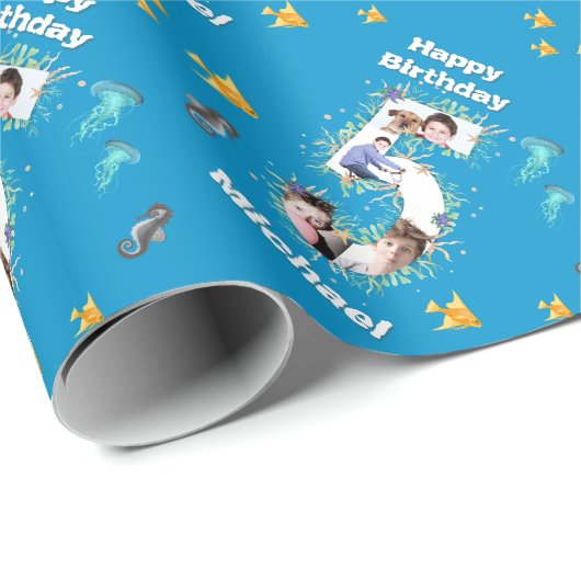 写真コラージュ海の下の大きな5誕生日 ラッピングペーパー (ロールコーナー)