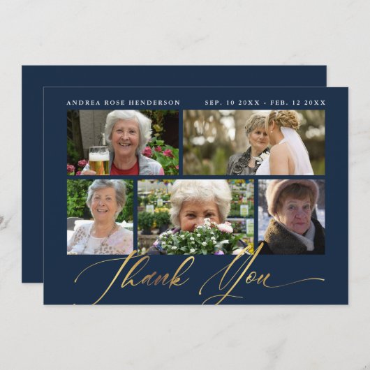 写真コラージュ海軍と金ゴールドの葬儀 サンキューカード (正面/裏面)
