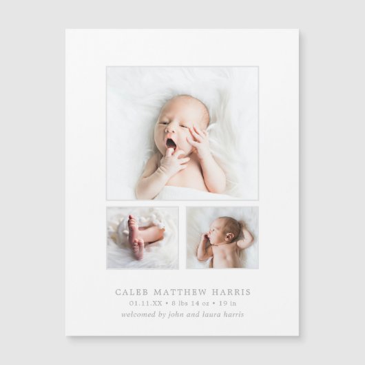 写真コラージュ男の赤ちゃん誕生発表磁石 マグネット招待状 (正面)