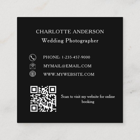 写真コラージュ白黒QRコード スクエア名刺 (裏面)