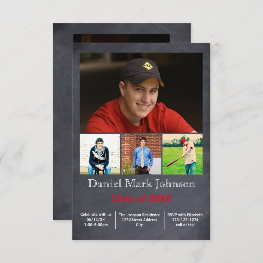 写真コラージュ縦書き5枚- 3x5 Gradの発表 招待状 (正面/裏面)