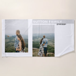 写真コラージュ記念日 ビーチタオル