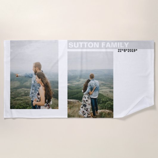 写真コラージュ記念日 ビーチタオル (正面)