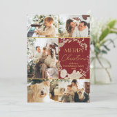 写真コラージュ金ゴールド赤メリークリスマスカード5枚 シーズンカード (スタンド正面)