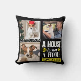 写真コラージュ3人の写真と犬の引用文 クッション