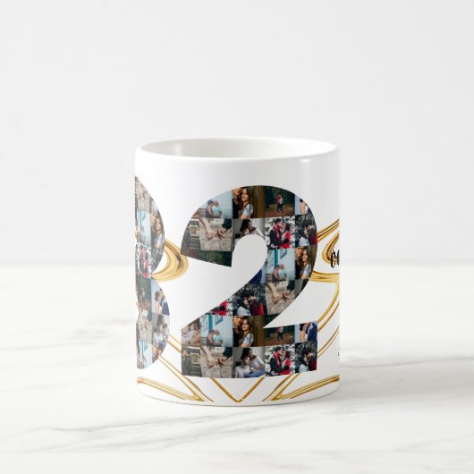 写真コラージュ32年のアニバーサリーギフト コーヒーマグカップ (中央)