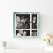 写真コラージュ4の流木の海のビーチ スクエア壁時計 (ホーム)